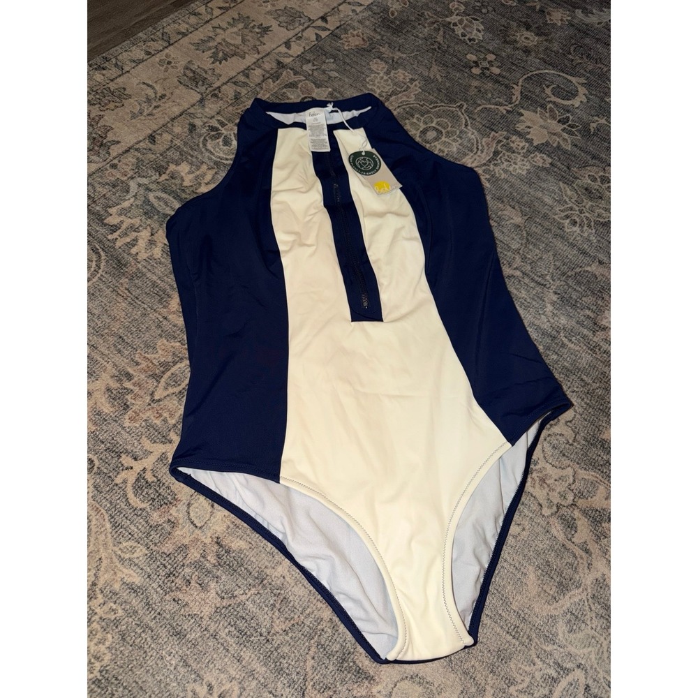 Boden Kos One Piece Swimsuit Navy Blue White NWT